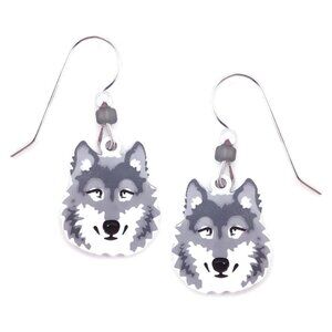Sienna Sky Grey Wolf Head with Grey Crystal Silver Hook Earrings 1741 NEW